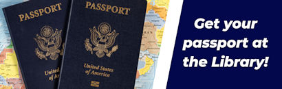 Two passports with the txt get your passport at the library!