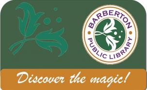 library card green background discover the magic text at bottom leaf graphic right logo left